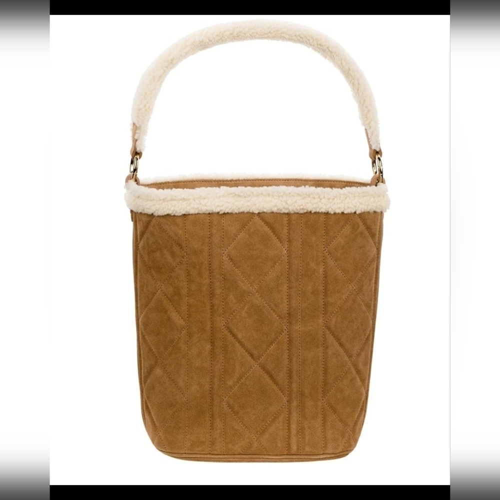 Claudia Firenze Genuine Suede Leather and Sherpa Bucket Bag NWT